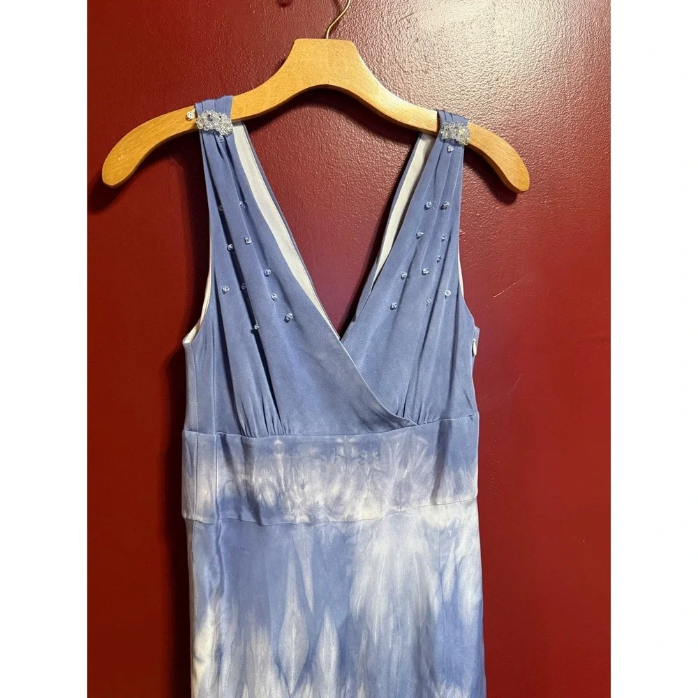 J. Crew Tie-Dye‎ Silk Maxi Dress Size 6 Beaded Neckline Boho Festival Goddess